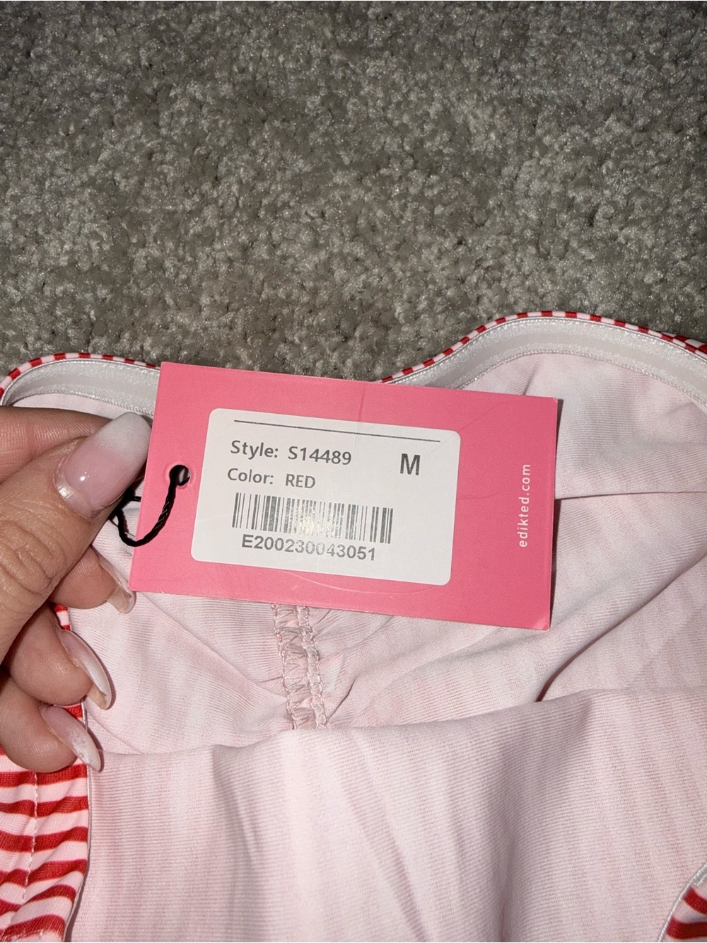 Edikted Red Striped Strapless Ruched Dress - Picture 6 of 7